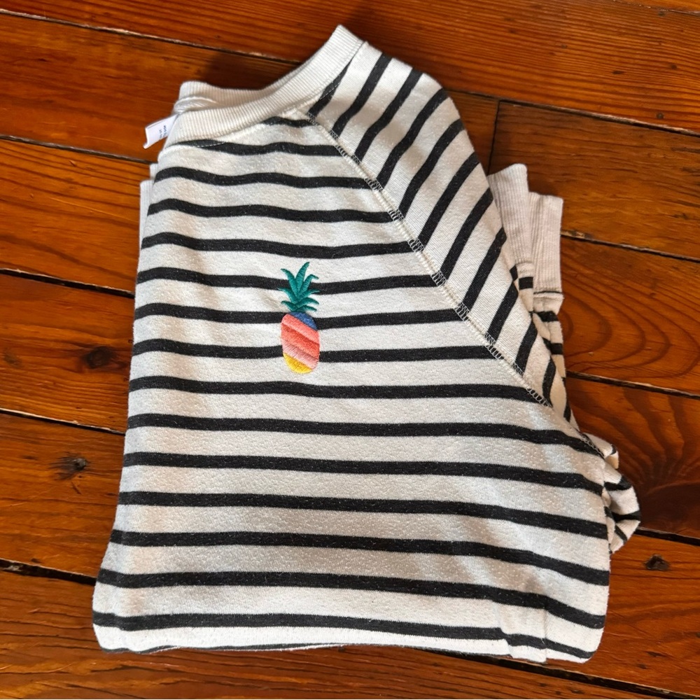 Navy & White Striped Embroidered Pineapple Crew Sweatshirt Size Medium